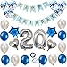 Produktbild Haosell 20 Geburtstag Dekoration Set, Silber Blau Geburtstagsdeko, Geburtstagsfeier Dekoration, Happy Birthday Banner, 20 Jahre Alte Silber Zahlen Luftballons Deko für Mädchen, Jungen, Frauen, Männer