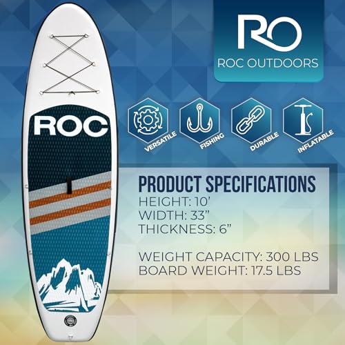 Image of Roc Inflatable Stand Up Paddle Board with Premium SUP Paddle Board Accessories, Wide Stable Design, Non-Slip Comfort Deck for Youth & Adults