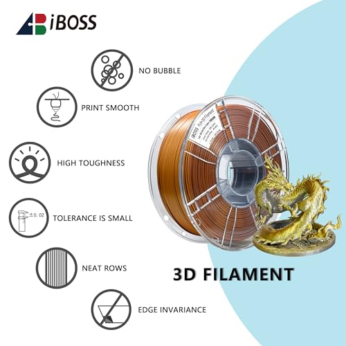 Image of iBOSS 3D Printer Filament, Tricolor PLA+ Filament 1.75mm Silk Filament Gold-Silver-Copper, 1kg 3D Printing Accessories PLA Plus Filament Multicolor, Dimensional Accuracy + /-0.02mm, 2.2lbs /Spool