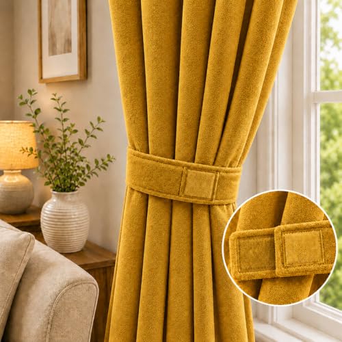 Image of Velvet Curtains | Heavy Soft Premium Velvet Drapes for Bedroom and Living Room | Semi Light Blocking, Thermal Insulated and Noise Reducing Window Panels | 5 Feet, Set of 2 (Mustard)