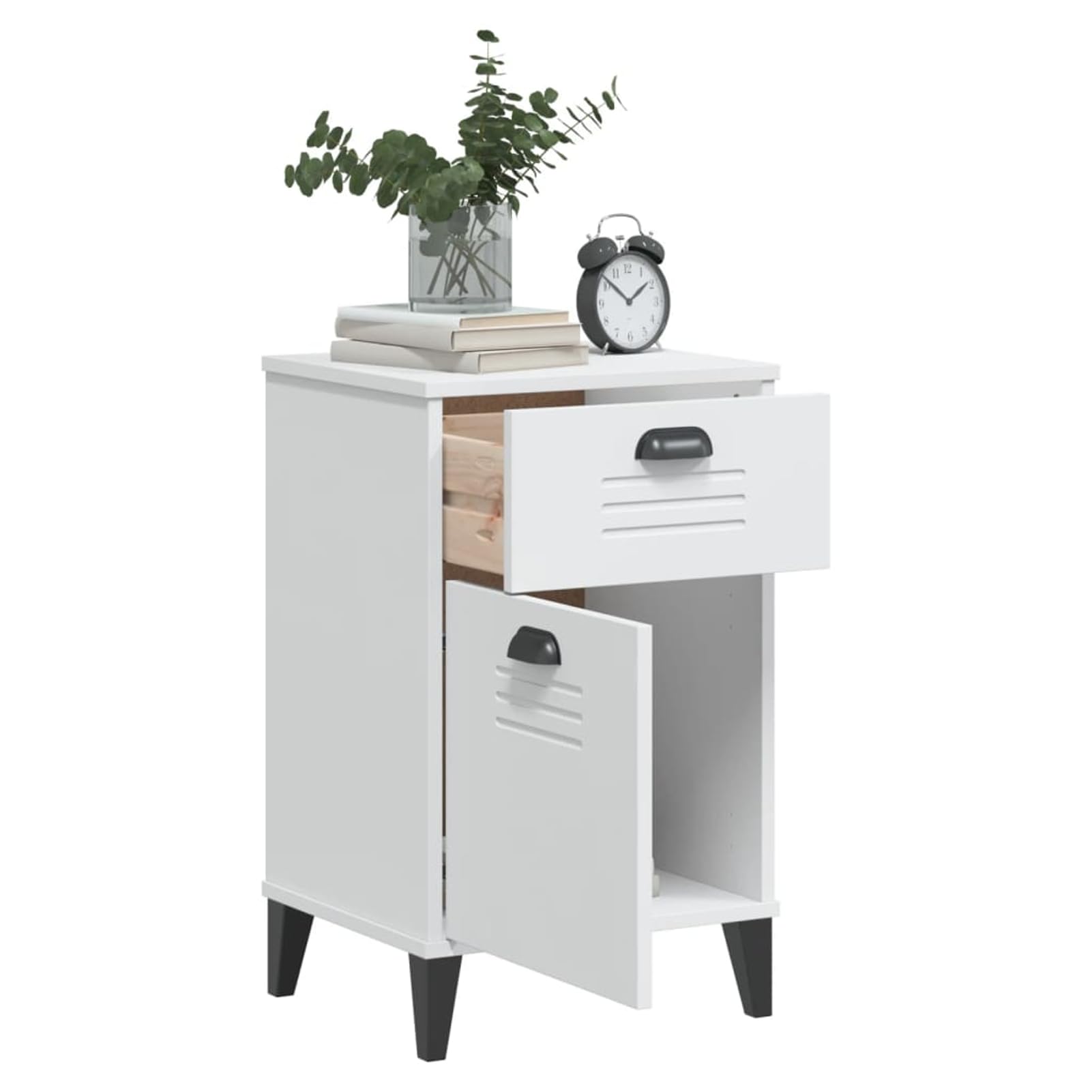 Nachttisch VIKEN Weiß 40x35x65 cm Holzwerkstoff | Stabil & feuchtigkeitsbeständig, 1 Schublade + 1 Türfach, einfache Reinigung mit feuchtem Tuch