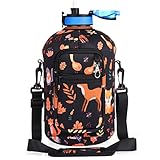 AMITER One Gallon Water Bottle with Storage Sleeve Strap 128 OZ Motivational Water Bottles with...