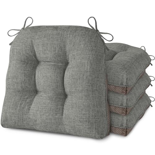 Image of AddGrace Chair Cushions for Dining Chairs Set of 4 Kitchen Seat Cushions with Ties and Non Slip Backing Tufted Indoor Seat Pad for Kitchen Dining Room 18 inch x 17 inch x 3 inch Light Grey