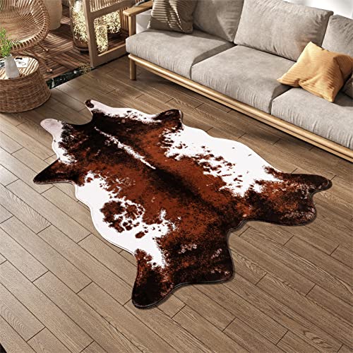 J.THBRO Alfombra de piel sintética de piel sintética con forma de animal, alfombra de área con estampado de vaca, para sala de estar, decoración del hogar, 5 pies x 6 pies
