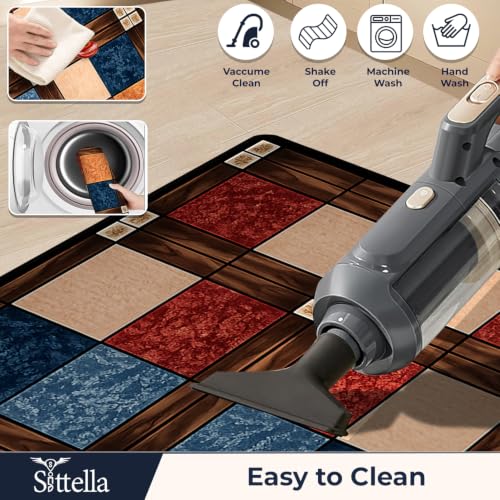 Image of SITTELLA Rubber Kitchen Mats Set, 120x40cm & 40x60cm, Blocks Print | Anti-Skid, Water Absorbent, Rectangular, 2 Mats Set