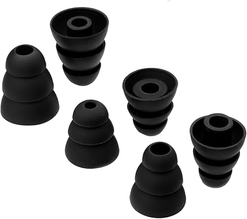 Triple Flange Ear Tips Replacement for DEWALT Neckband Headphones, Not for DEWALT TWS Earbuds, Silicone Ear Cushions, 9 Pairs (S/M/L) Black
