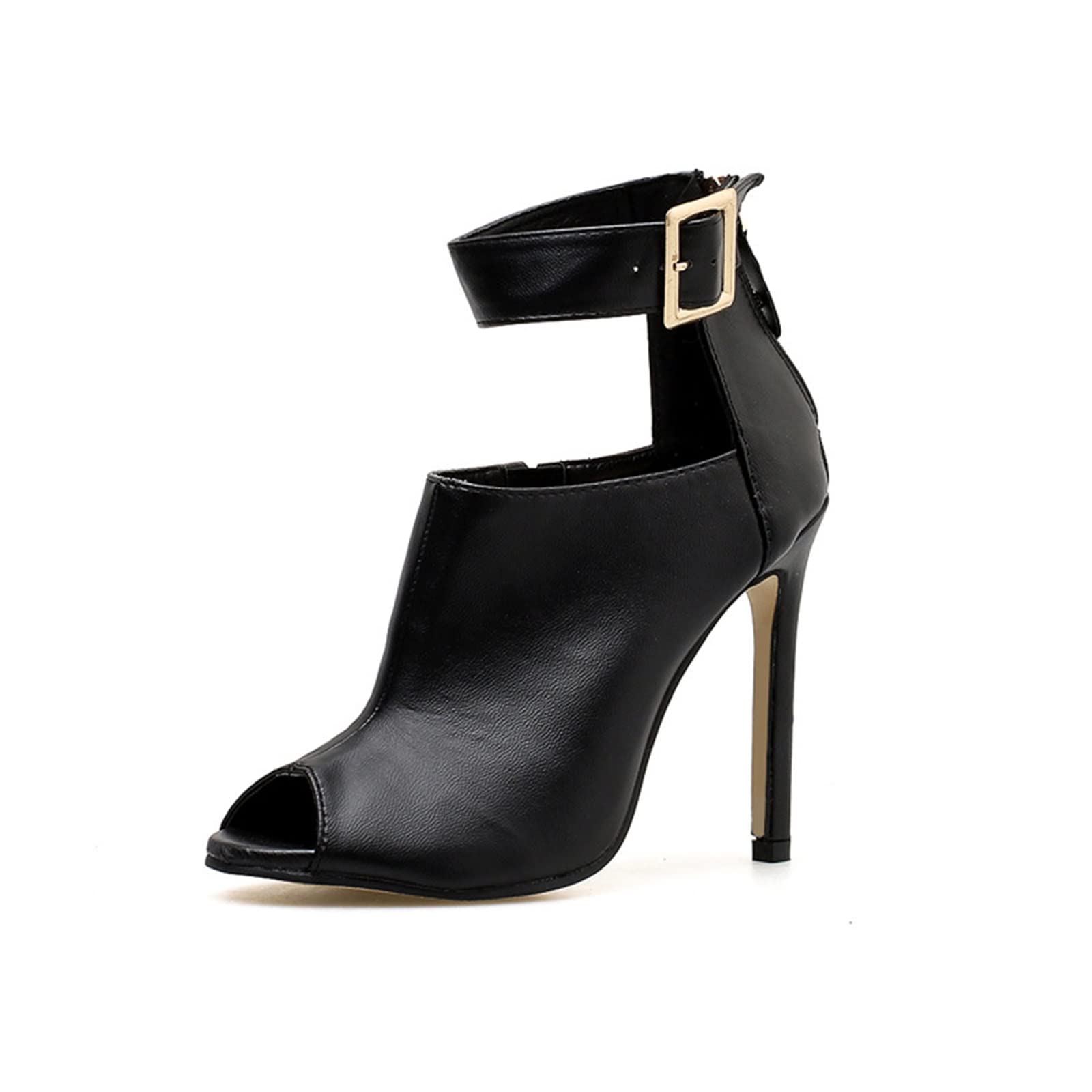 Genérico Sandalias De Tacón Alto con Puntera Abierta para Mujer, Suela De Goma Antideslizante, Correa Ajustable En El Tobillo, Diseño Elete De Punta Abierta (Black 42 EU)