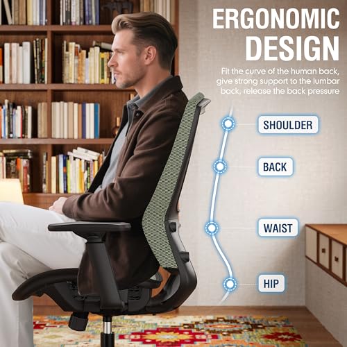 Image of ELABEST Mesh Office Chair,Ergonomic Computer Desk Chair,Sturdy Task Chair- Adjustable Lumbar Support & Armrests,Tilt Function,Comfort Wide Seat,Swivel Home Office Chair (Dusty Sage)