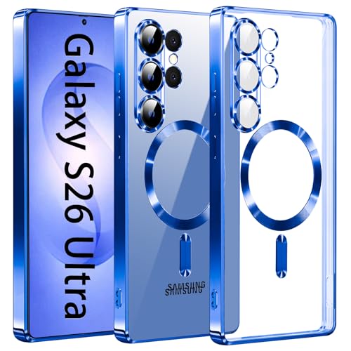 AFENGBOX Coque Téléphone pour Samsung Galaxy S26 Ultra 5G,Magnétique Étui avec Caméra Protection Compatible avec MagSafe,Housse Transparente éclat Métallique...