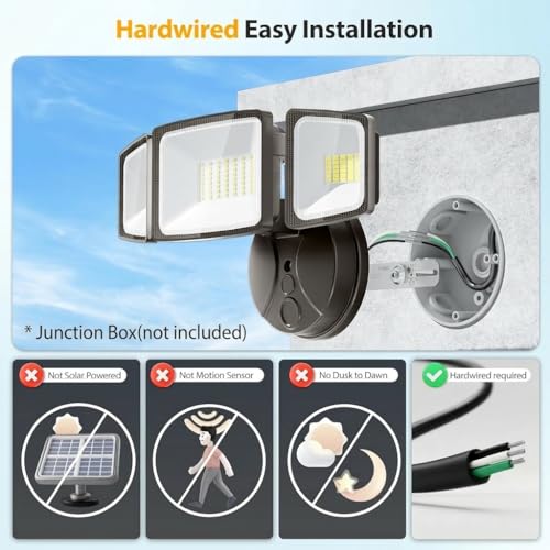 Image of Onforu 75W Flood Lights Outdoor, 7000LM Brightness Security Lights Switch Controlled, 3 Adjustable Heads, IP65 Waterproof, 6500K Wall Mount Exterior LED Flood Light