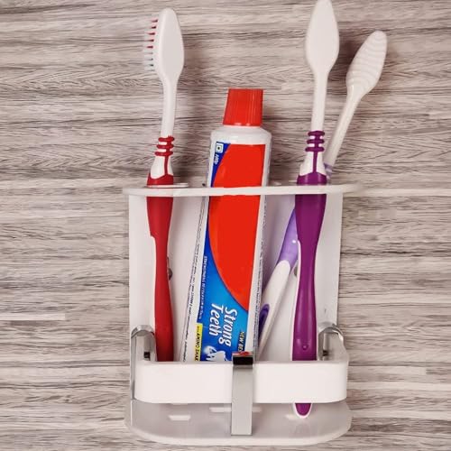 Image of Toothbrush Stand,Wall Stand,Bathroom Wall Stand,Wall Mounted self Adhesive Acrylic Toothbrush Holder,Stand,Tumbler, (Small White)