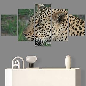 SIGNWIN 5 Panel Canvas Wall Art Animals Cheetah...