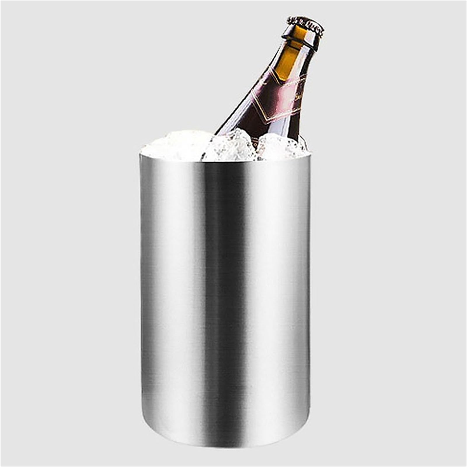 Cubo de hielo para bares domésticos Cubo de hielo de doble pared de acero inoxidable con aislamiento térmico, contenedor redondo, Enfriador de hielo for vino, armario de cerveza, herramienta de cocina