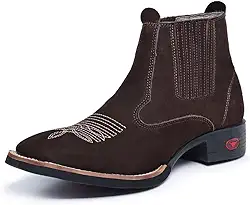 Bota Botina Masculina Country Texana Couro Cano Curto Bico Quadrado