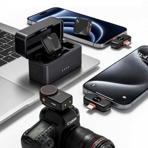 Image of OLV ST88 Wireless Microphone for YouTube, Dual Channel 2.4GHz Lapel Mic with Charging Case, Noise Reduction, Plug & Play, Low Latency for Vlogging, Podcast, Interview, Live Streaming, Type-C