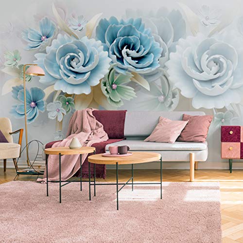 Muralo Papel pintado fotográfico de vinilo liso con efecto 3D, flores y hojas, 90 x 60 cm, para salón o dormitorio