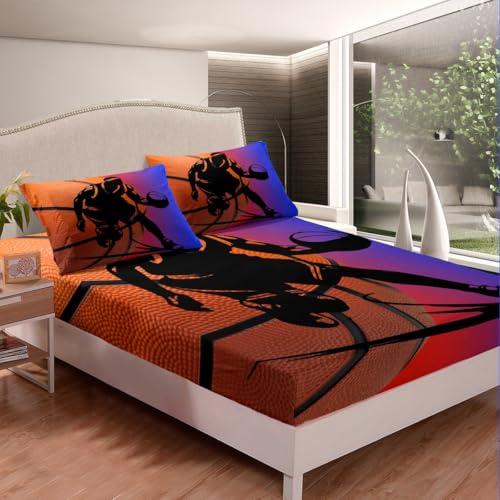 jejeloiu Kids Basketball Fitted Sheet Twin Size, Gaming Sports Bedding Set Ball Games Bed Sheet Set Boys Girls Teens Bedroom Decor Bed Set 2Pcs (No Flat Sheet)