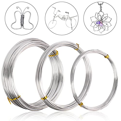 POKIENE Fil d'Aluminium Souple, 3 Tailles Assorties (1 MM 2 MM 3 MM de Diamètre), Fils en Aluminium Argenté pour Bricolage, Sculpture, 5 Mètres par Chaque Taille Cover