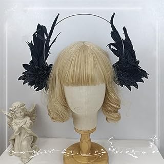 [1977] 【マルユリヤ】D 聖母マリア風冠 手つくり 羽根カチューシャ ゴシックロリータ頭飾り 後光 カチューシャ ティアラ 舞台 イベント ハロウィン パーティー