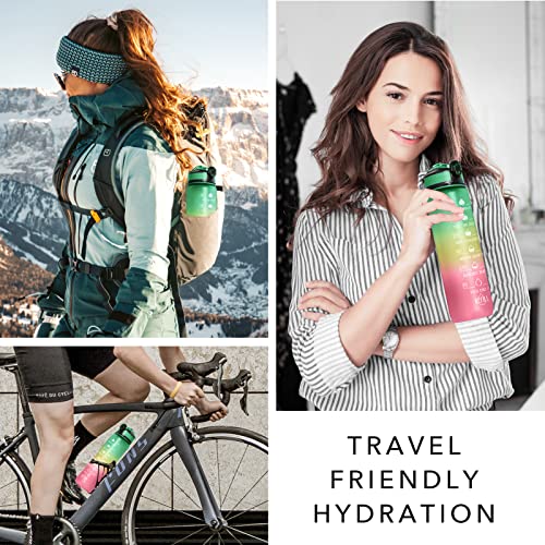Image of HYETA 32 oz Water Bottles with Times to Drink and Straw, Motivational Water Bottle with Time Marker, Leakproof & BPA Free, Drinking Sports Water Bottle for Fitness, Gym & Outdoor, Signal Lights