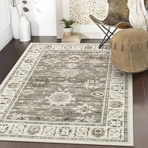 Lahome Vintage 3x5 Throw Rugs,Oriental Farmhouse Rugs for Entryway Indoor Non-Slip,Low-Pile Soft Distressed Living Room Area Rug Washable Floor Carpet for Bedroom Kitchen Laundry - Brown 3'