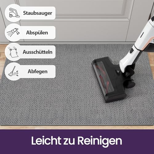 DEXI Schmutzfangmatte Innen 44 x 76 cm, rutschfest Fußmatte waschbar, absorbierend Fussmatte, Dünne Türmatte Eingangsteppich für Haustür & Flur, Grau