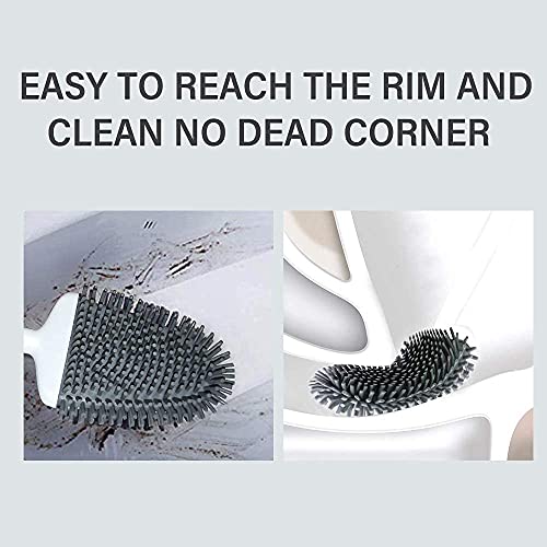 Image of Sellemer Silicone Toilet Brush, Ventilation Slots Base Holder 2 Pack Silver | Flexible Bristles Flat Head for Rim, Hair Tangle-Free, Easy to Clean, Compact Design, Rustproof Handle, for Toilet /Sink /Tub