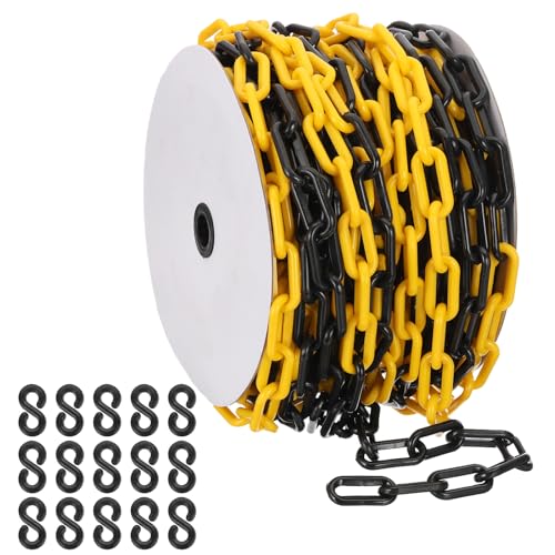 PATIKIL Cadena de plástico amarillo/negro, 115pcs 8mm Cadena de barrera de seguridad grande de plástico largo para control de multitudes, cerca, puerta, concierto