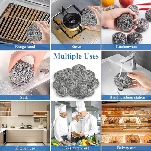 Image of 40 Pcs Stainless Steel Scrubber Bulk, Heavy Duty Steel Wool Scrubber 40 Gram, Large Metal Sponge Wire Scouring Pad for Tough Cleaning Kitchen Cookware, Removing Rust Dirty