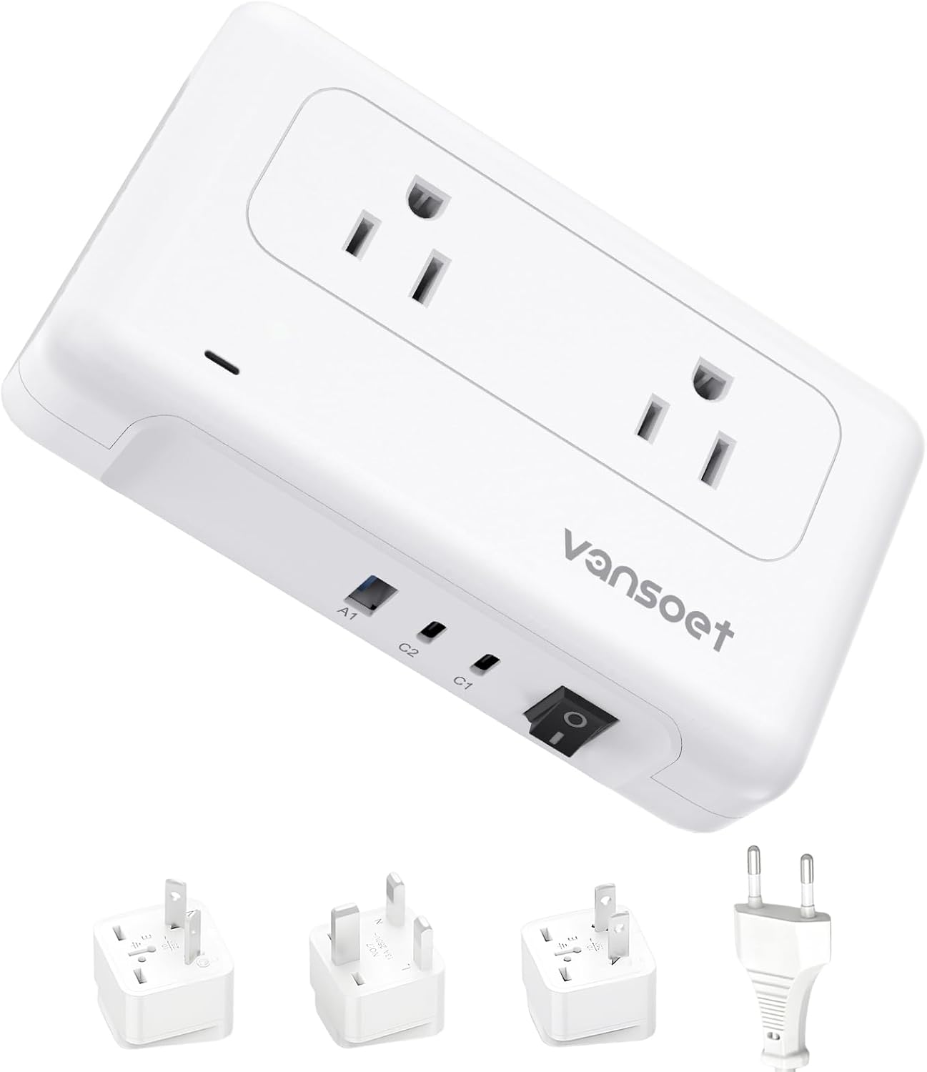 220V to 110V Converter for European Travel, Voltage Converter US to Europe, Universal Travel Adapter with 2 USB C Ports & 1USB-A Port, Power Plug Combo for Curling Iron Hair Straighteners