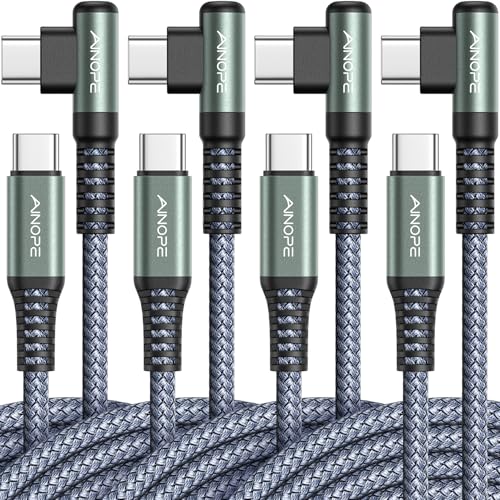 Image of AINOPE USB C to USB C Cable (60W 4Pack 3.3+3.3+6.6+6.6ft) C to C Cable Fast Charging Type C Charger Fast Charging, Right Angle for Charging Fit for iPhone 17 Pro Max Samsung iPad