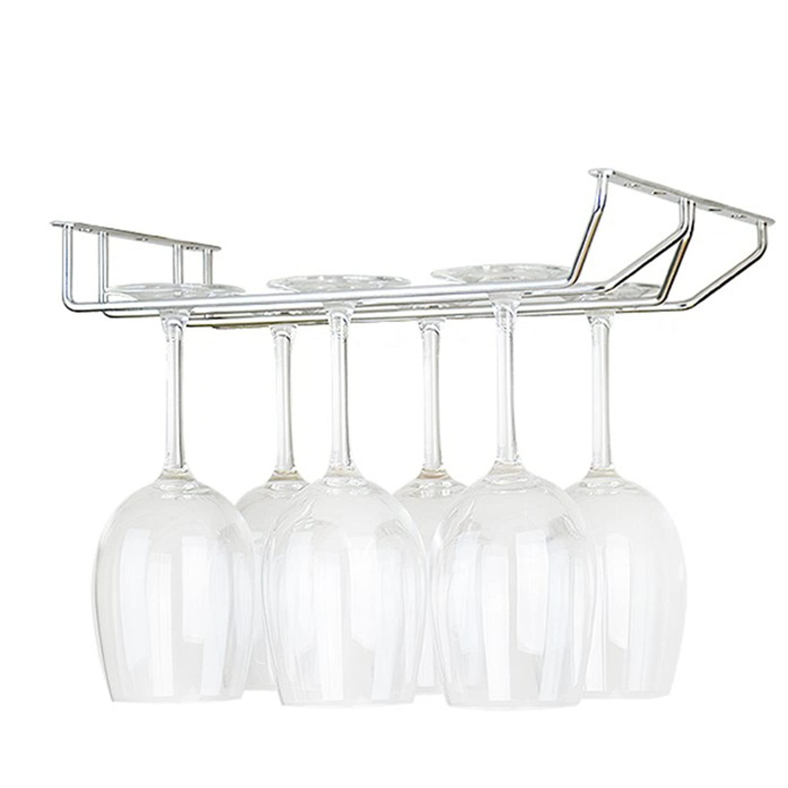 Soporte para Copas de Vino de Doble Fila, de Acero Inoxidable, para Cocina y Bar, Organizador de Copas bajo Mueble con Tornillos, Ajustable de 30 a 60 cm (45 cm a 17,7 Pulgadas)