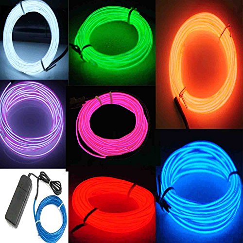 Image of 7 Pack 9ft Neon Light El Wire w /Battery Pack (Green, Blue, Red, Orange, Purple, White, Pink)