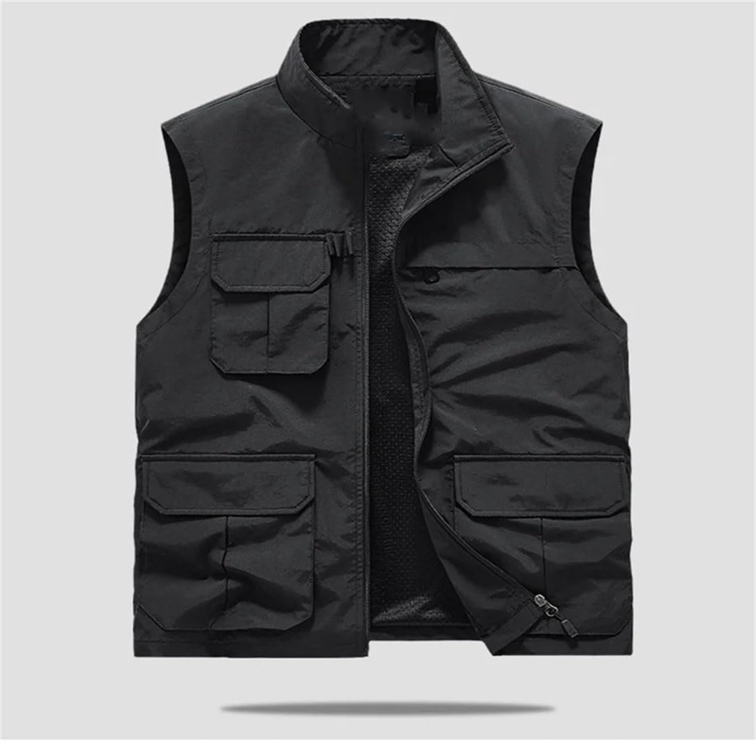 Gilet da uomo con colletto alla coreana, senza maniche, leggero, da viaggio, da caccia, con tasche multiple