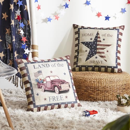 VHC-Brands-Free-and-Brave-Pillow-Cover-Set-of-2-18×18-Decorative-Patriotic-Throw-Pillow-Covers-USA-Americana-Decor-for-Independance-Day-and-4th-of-July-Inserts-not-Included VHC Brands Free and Brave Pillow Cover Set of 2 18×18 Decorative Patriotic Throw Pillow Covers USA Americana Decor for Independance Day and 4th of July Inserts not Included