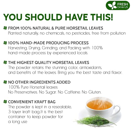 Image of FreshDrinkUS, Horsetail Leaf Powder 8oz | Premium Quality, Sustainably Sourced, All-Natural Herbal Powder for Tea, Smoothies, and DIY Creations | Resealable Pouch for Freshness