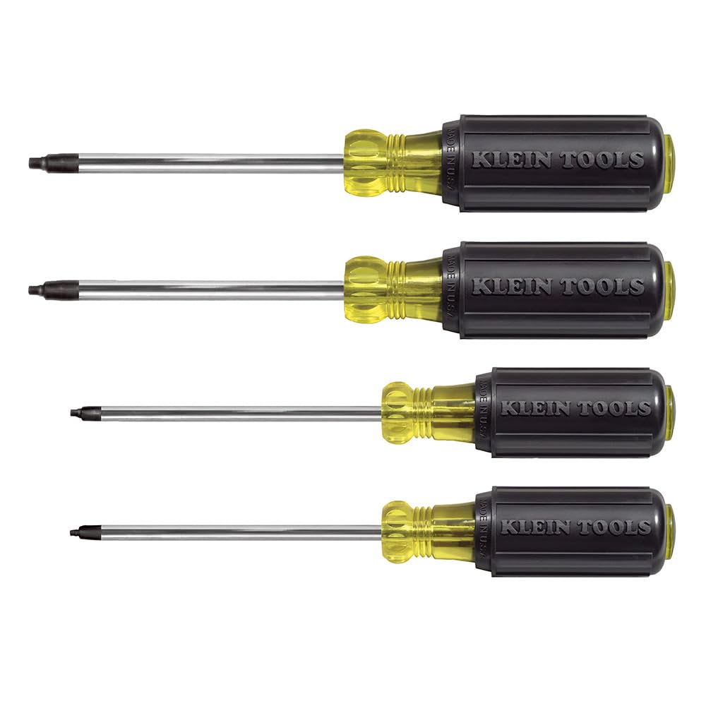 Klein Tools 85664 Screwdriver Set, Made in USA, Square Recess with Color Coded Handles and Heat Treated, Chrome Plated Shafts, 4-Piece