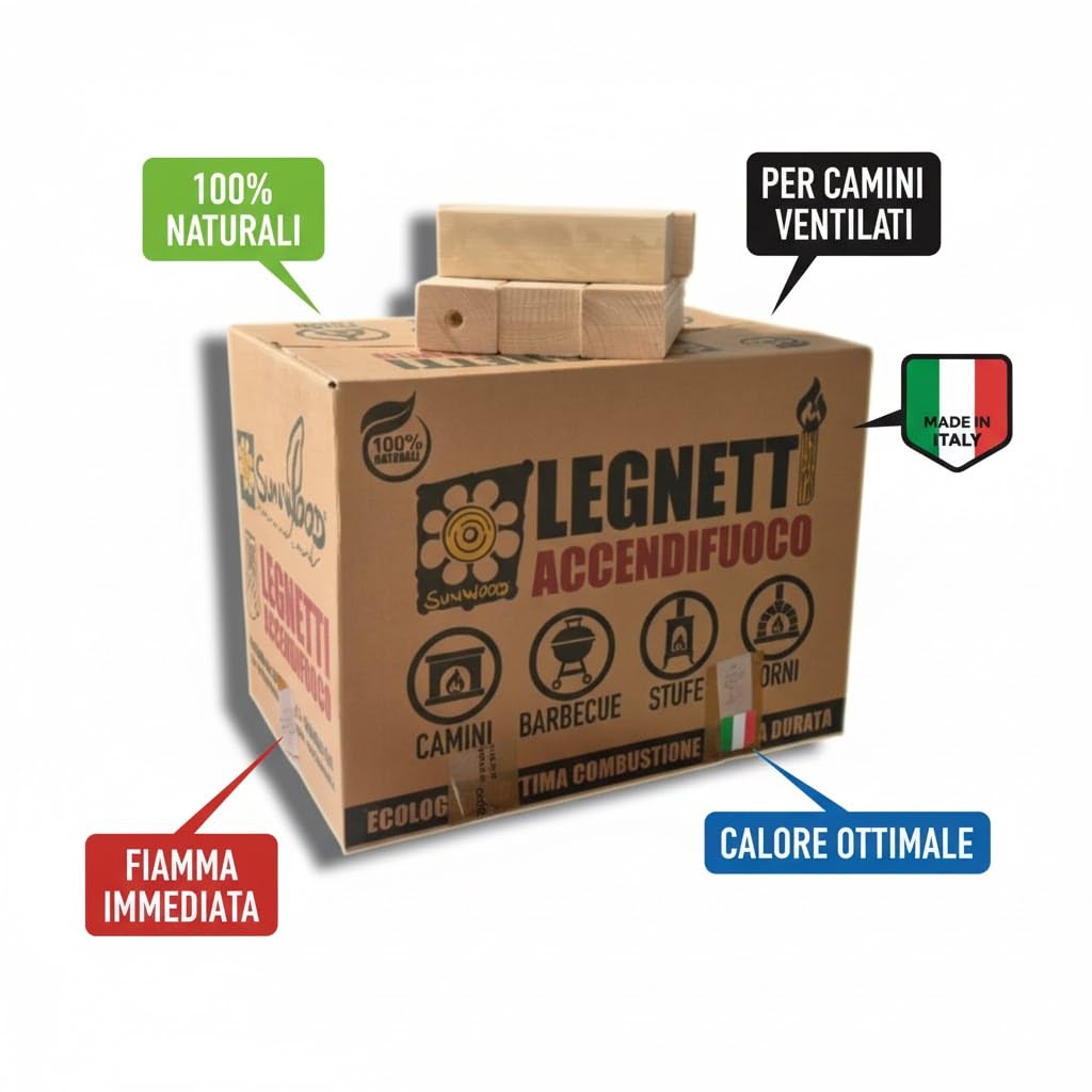 Sunwood Legnetti Accendifuoco 45 kg, per Barbecue, camino, stufa, in Cartoni da 9 kg, Rapida accensione