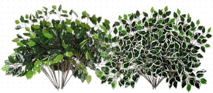 Miniatura 2 de 12 tallos ficus hojas de árbol de ficus, ramas artificiales, tallos verdes de seda, plantas para interiores y exteriores, decoración de pared de