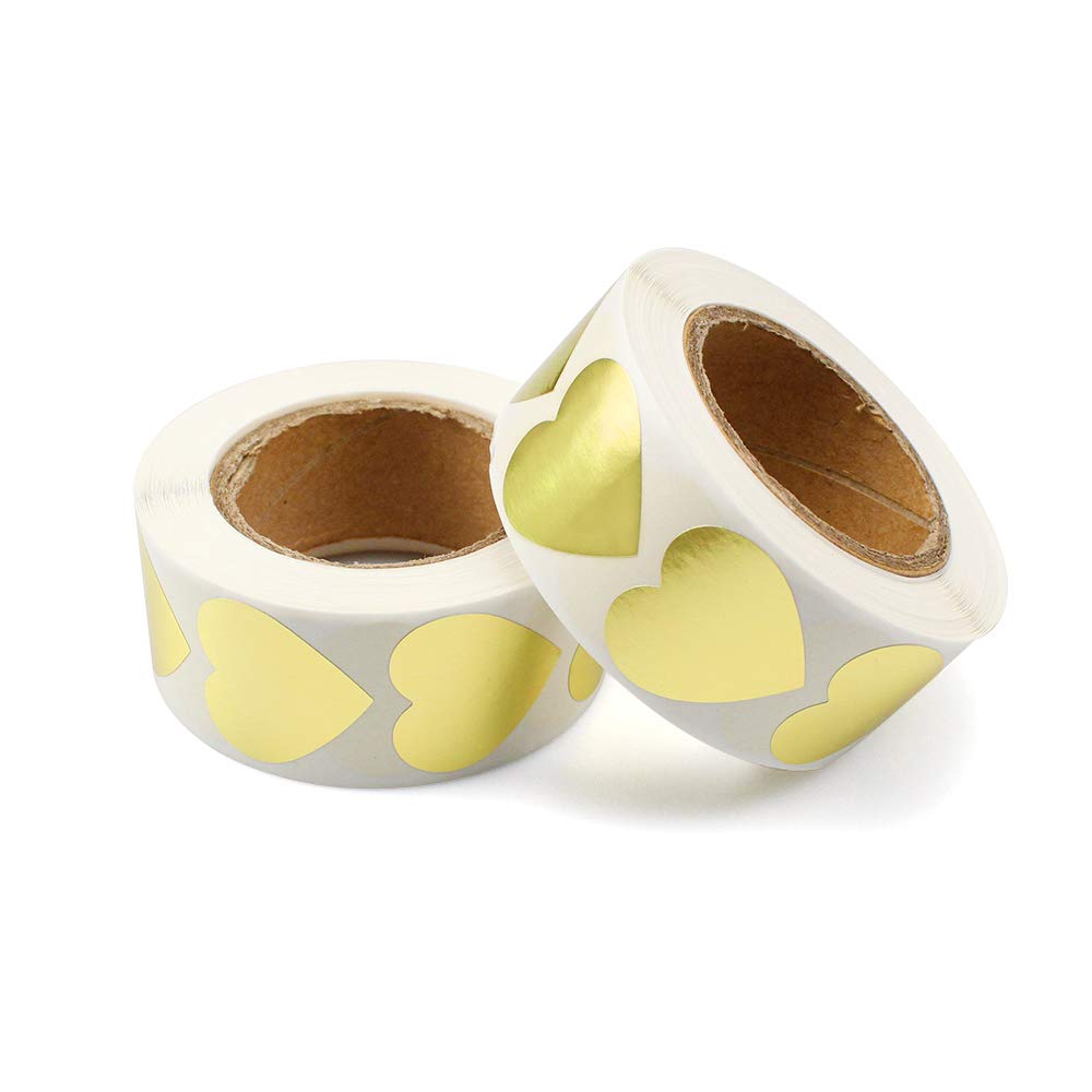 oupados 1000 Piezas Pegatinas en Forma de Corazón Pegatina Corazón Dorado Etiqueta Autoadhesiva de Amor para Fiestas,Bodas,Cumpleaños,Cajas Regalo,Navidad,San Valentín(500 Piezas/Rollo)