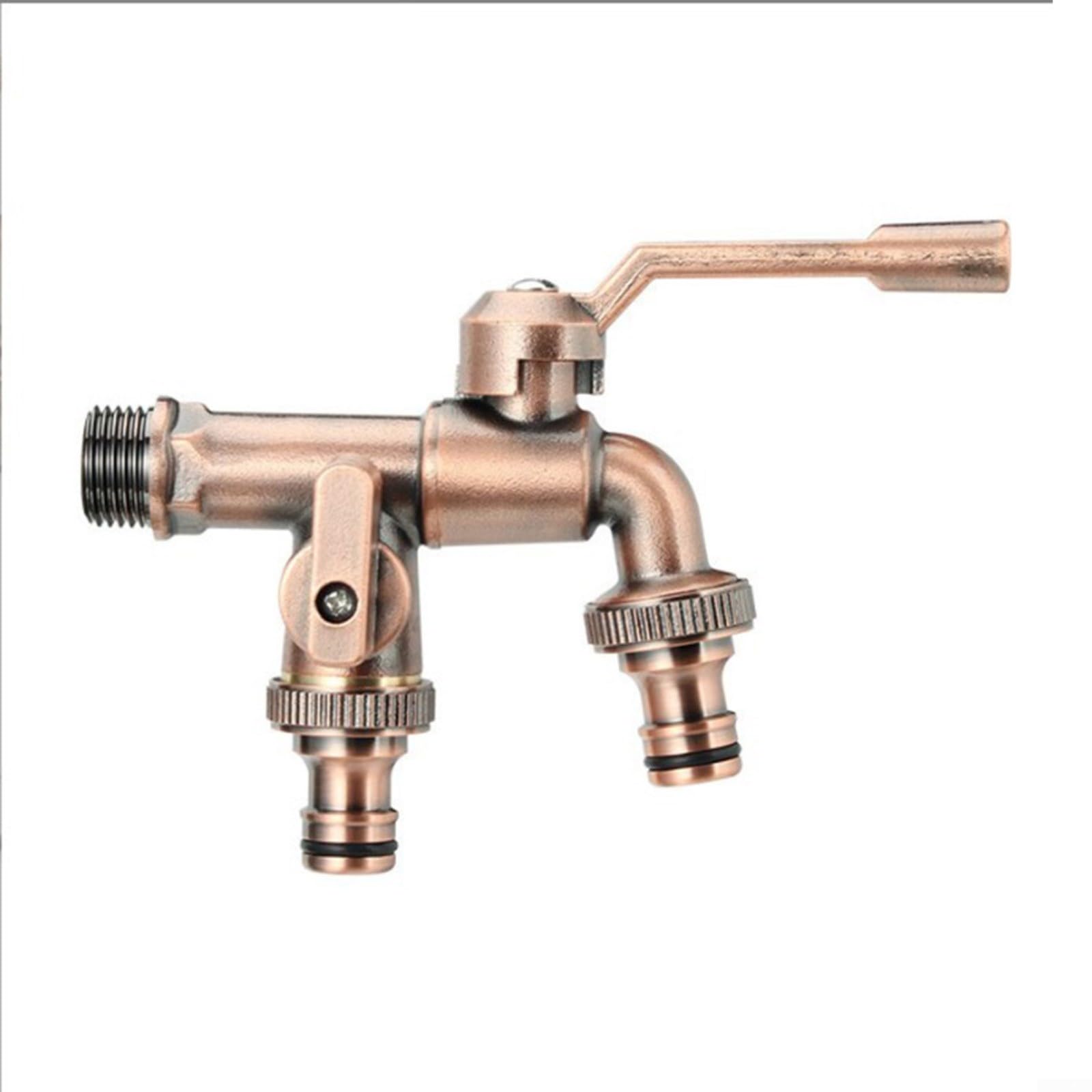 snowchecking Solid Brass Garden Tap,Double Garden Taps Water Faucet With Base, Dual Outlet Antique Style Washing Machine Faucet (Red bronze)