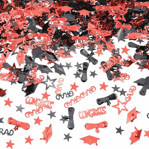 Image of Red and Black Graduation Confetti 2026, 1000 Pcs Congrats Grad Confetti Class of 2026 Party Table Centerpiece for 2026 Graduation Party Decorations