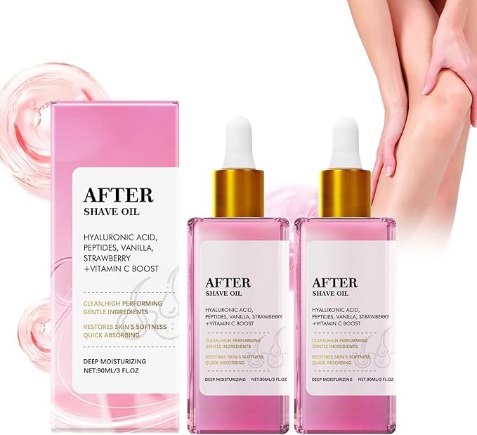 2PCS Aceite After Shave de Fresa y Vainilla para Mujeres - Tratamiento Post Afeitado con Hyaluronic Acid(40ML), Added A Variety Of Natural Plant Oils y Extractos Naturales, Aroma Delicado