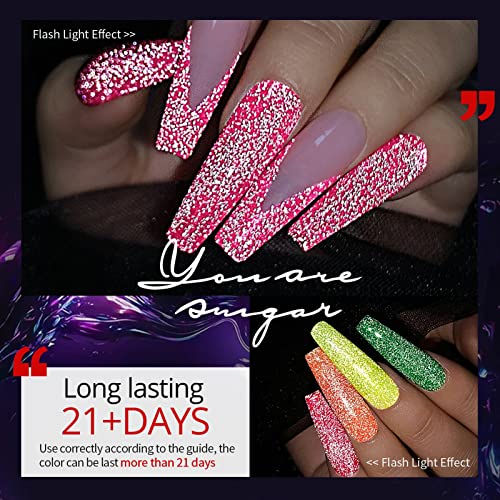 UR SUGAR UV Nagellack Neon Glitzer Shellac Set, 6 Farben Reflechissant UV Gel Nagelgel Set Gel Nagellack Holographisch… – Bild 4
