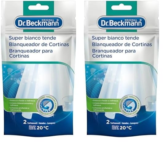 Dr. Beckmann Aditivo para Cortinas | Para unas cortinas radiantemente blancas | Fórmula blanqueadora intensiva | 2 lavados (Paquete de 2)