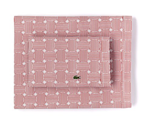 Image of Lacoste 100% Cotton Percale Sheet Set, Geo Compass Print, Garnet, Queen