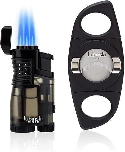 LUBINSKI - Juego de regalo de encendedor y cortador de antorcha, encendedor multifunción de 3 chorros de butano con punzón, bloqueo de seguridad,