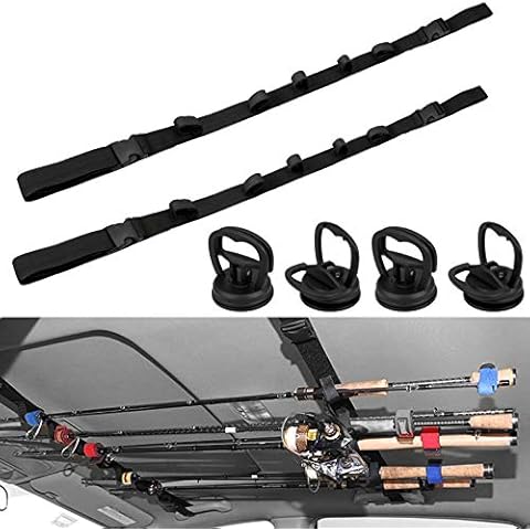 Hysagtek 6 Pcs Vehicle Fishing Rod Rack Kits, Including 2 Pack Car Fishing Rod Holder and 4 Pack Powerful Suction Cups, Adjustable Strap Fishing Pole Holder Carrier Storage Rack Cover