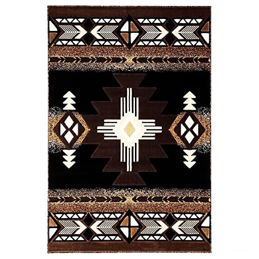 Allstar 8x10 Black and Mocha Navajo Machine Carved Effect Rectangular Accent Rug with Ivory and Espresso Southwestern Medallion Design (7' 9" x10' 1")