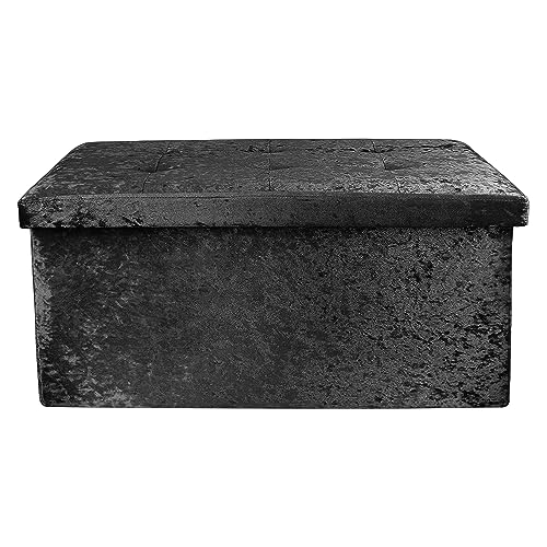Image of DANIEL JAMES Housewares Large 2 Seater Crushed Velvet Foldable Ottoman Storage Box Double Bed Foot Stool (Black)